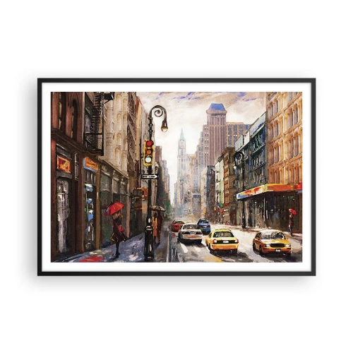 Poster in black frame - New York - Colourful in Rain - 100x70 cm