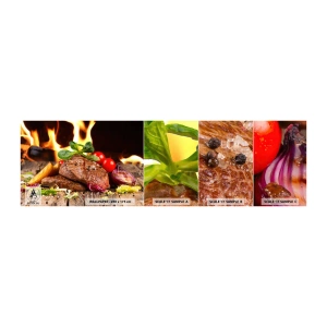Photo Wallpaper Sample Self-Adhesive Deluxe Sticker - Smokey Barbecue - Gastronomy, steak, Flames of Fire - 100x30 cm