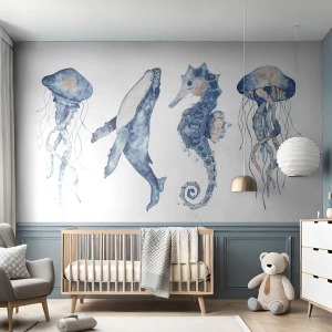 Self-Adhesive Photo Wallpaper Deluxe Sticker - Sea Quirks - Sea animals, Seahorse, Jellyfish - 100x70 cm