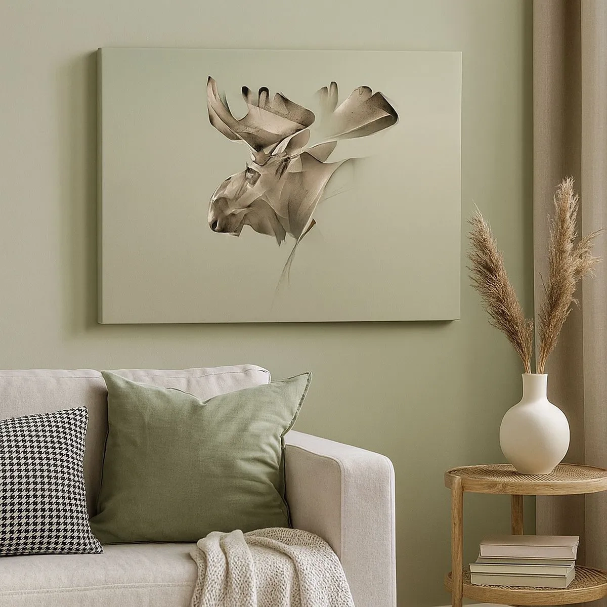 Canvas picture - An abstract image of a moose on a minimalist background - 70x50cm - Gentle Power of Quietness - Modern wall decoration for the living room and bedroom ARTTOR