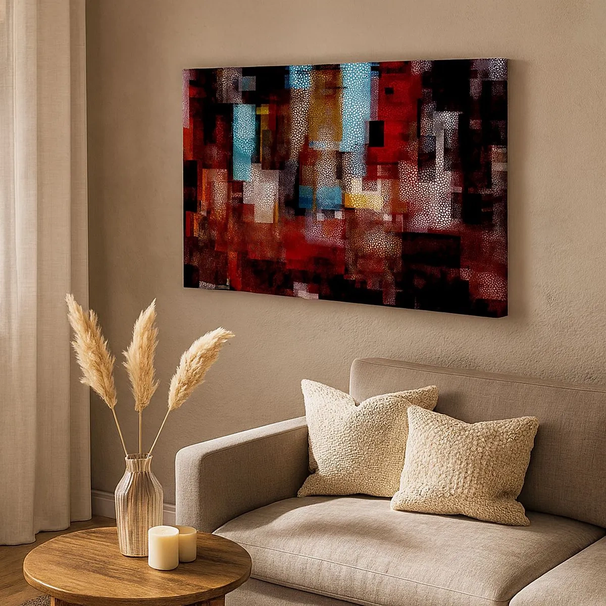 Canvas picture - Geometric abstraction in intense shades of red - 70x50cm - Mashed UP - Modern wall decoration for the living room and bedroom ARTTOR