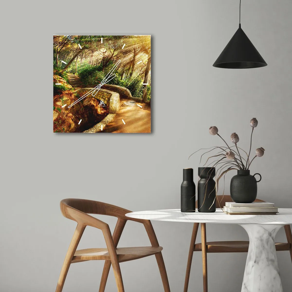 Wall clock - Clock on glass - From the Bridge to Enchanted Forest - 30x30 cm