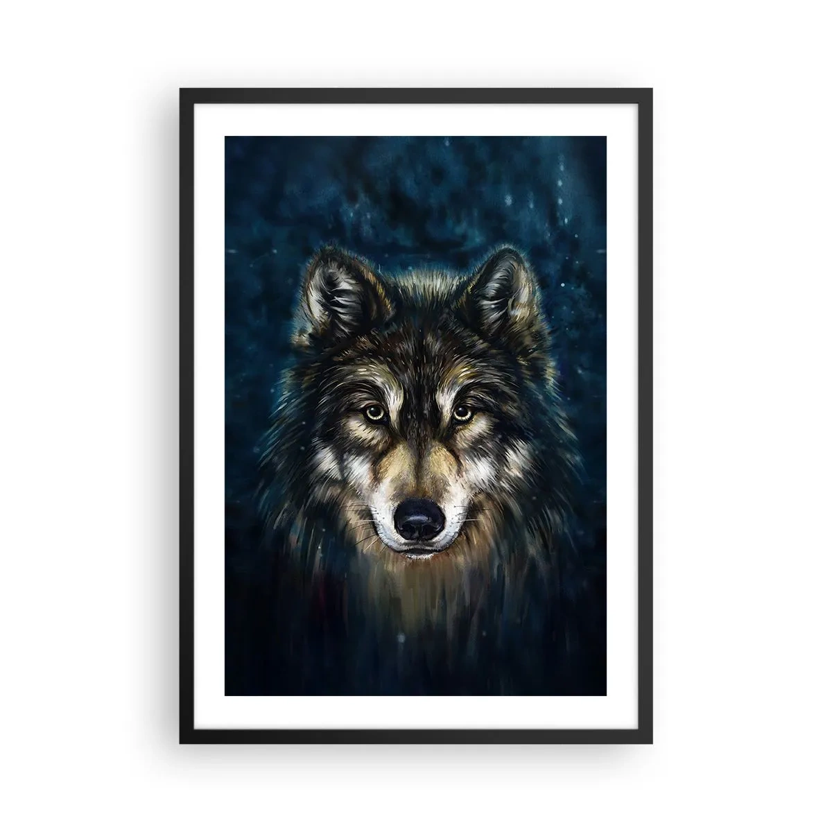 Poster in black frame - Portrait of a wolf in a dark, artistic tone - 50x70cm - Alpha? And Omega - Modern wall decoration for the living room and bedroom ARTTOR