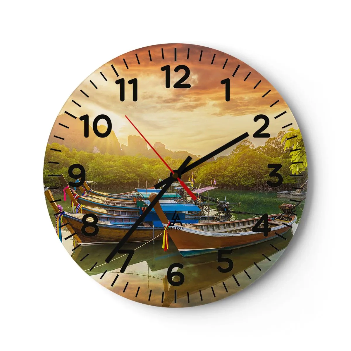 Wall clock - Clock on glass - At the Start of a Busy Day - 30x30 cm