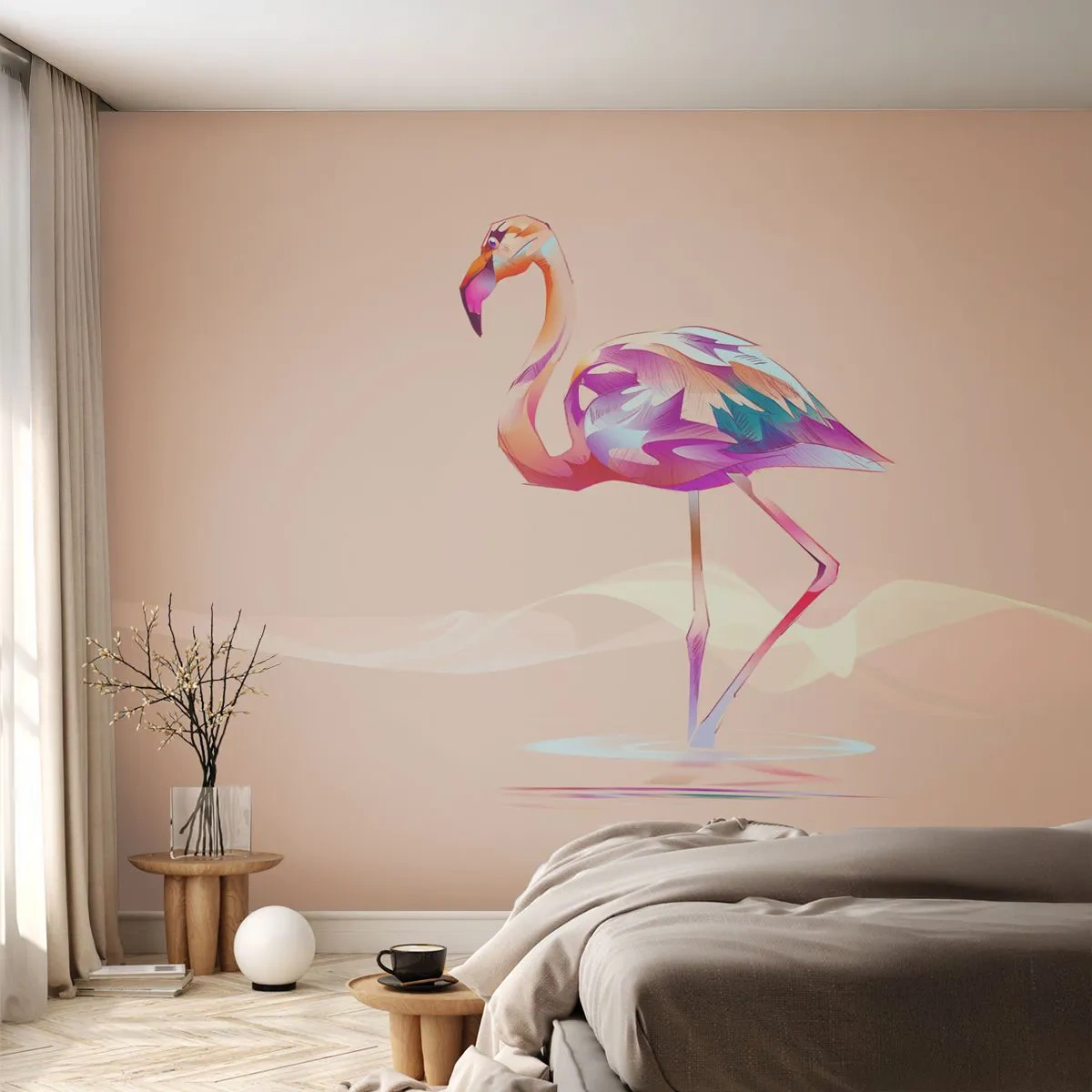 Self-Adhesive Photo Wallpaper Deluxe Sticker - Bird of Good Emotions - Flamingo, Bird, Abstraction - 200x140 cm