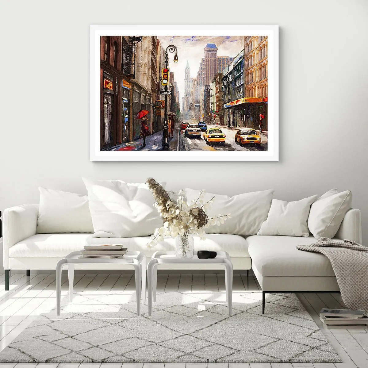 Poster in white frmae - New York - Colourful in Rain - 50x40 cm