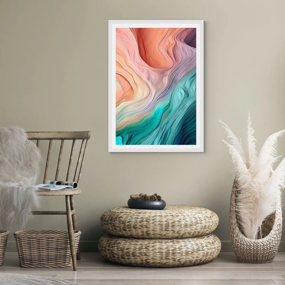Poster in white frmae - Rainbow Wave - 61x91 cm
