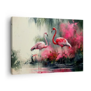Canvas picture - Flamingos by the water surrounded by vegetation - 70x50cm - Class of Natural Charm - Modern wall decoration for the living room and bedroom ARTTOR