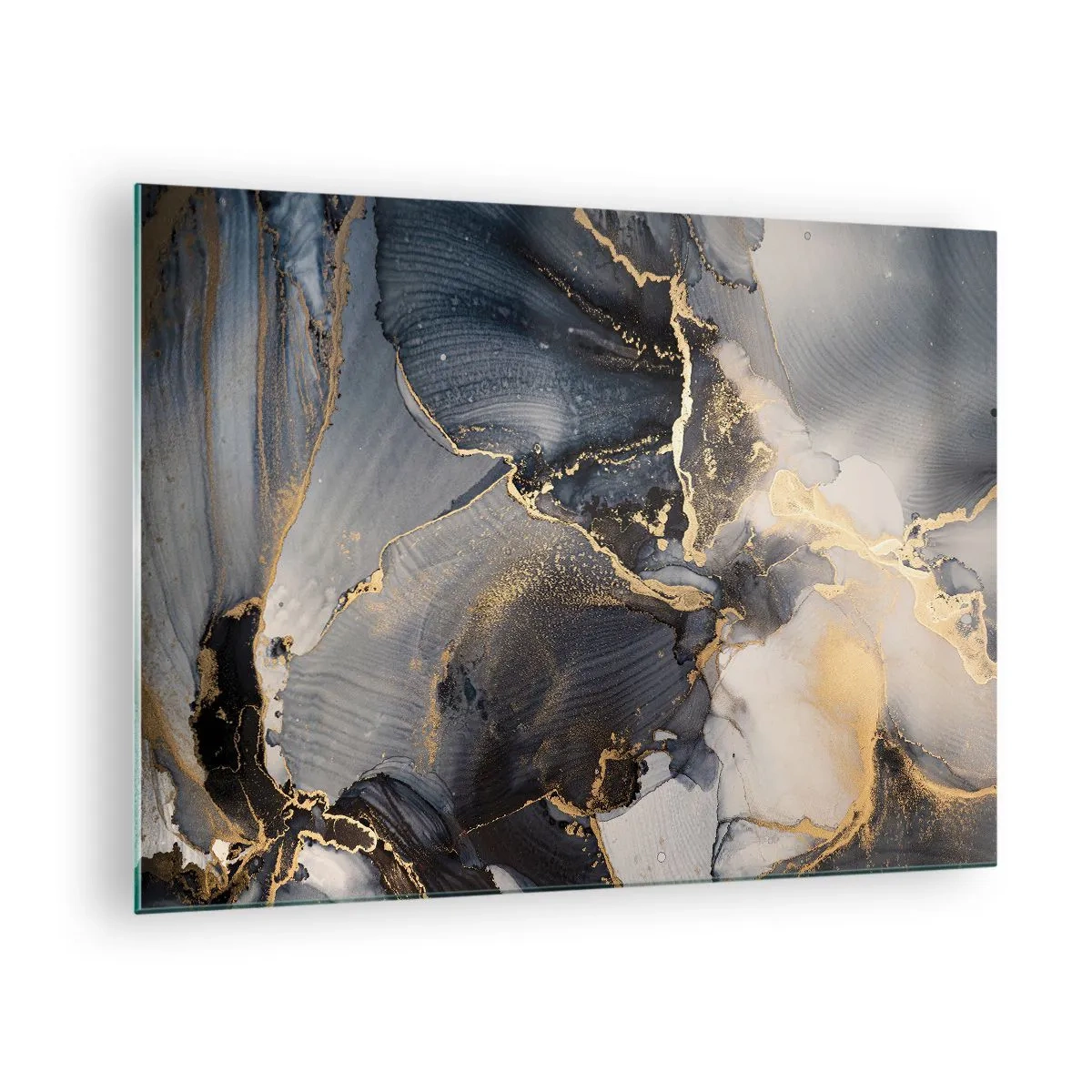 Glass picture - Dark abstraction with a marble effect and gold veins - 70x50cm - Life of a Stone - Modern wall decoration for the living room and bedroom ARTTOR