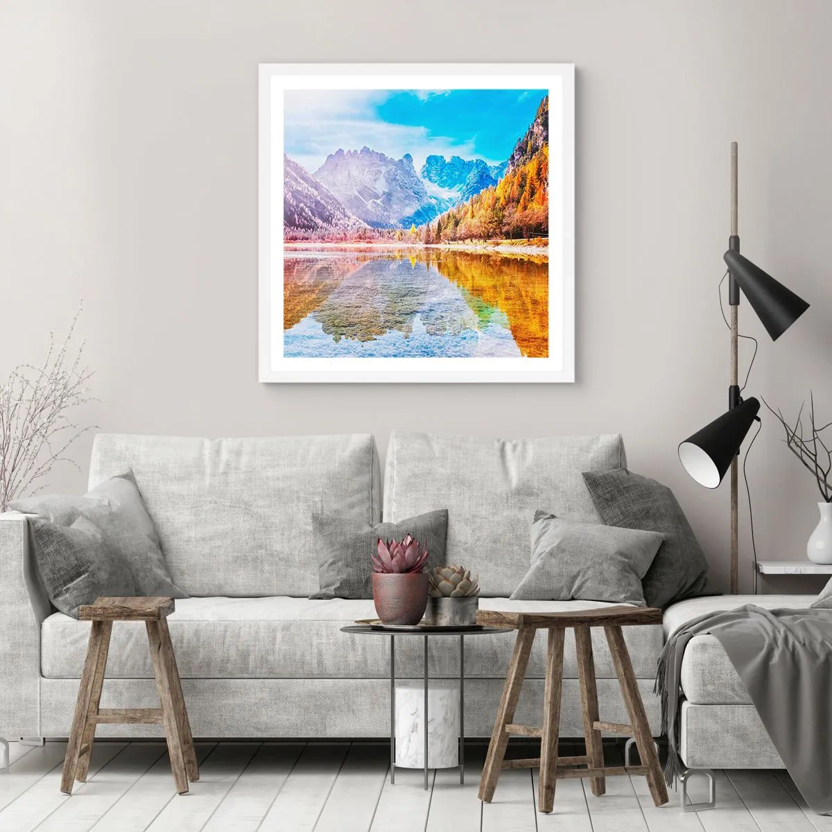 Poster in white frmae - It's Autumn in the Mountains - 30x30 cm