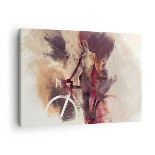 Canvas picture - Abstract silhouette with a bicycle in an artistic style - 70x50cm - Marble Sculpted Biker's Soul - Modern wall decoration for the living room and bedroom ARTTOR