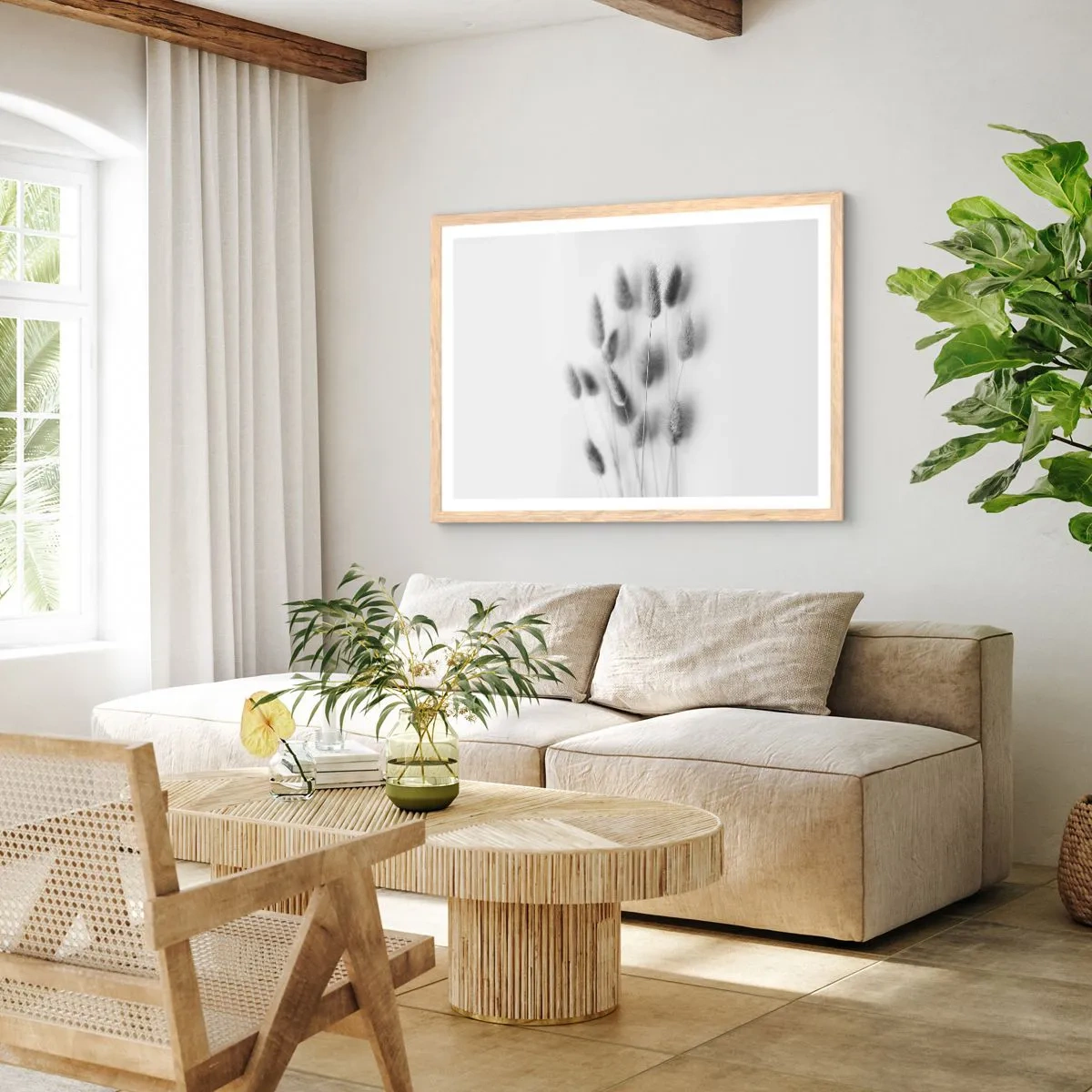 Poster in light oak frame - Her Softness Grass - 70x50 cm