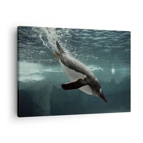 Canvas picture - A penguin diving into the depths of icy water - 70x50cm - Welcome to My World - Modern wall decoration for the living room and bedroom ARTTOR