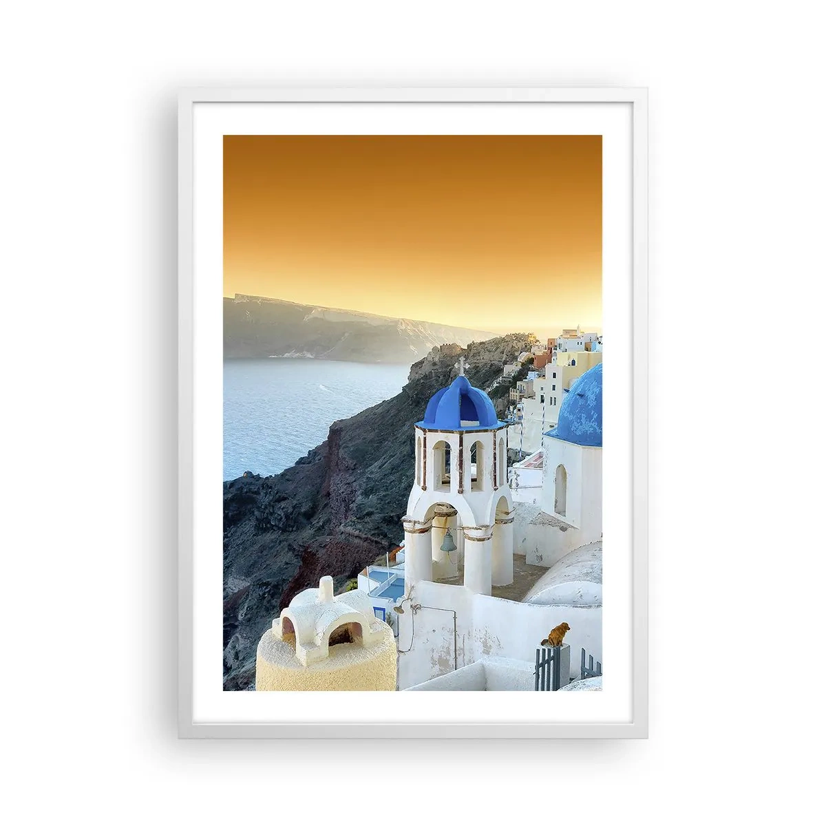 Poster in white frmae - Santorini - Snuggling up to the Rocks - 50x70 cm