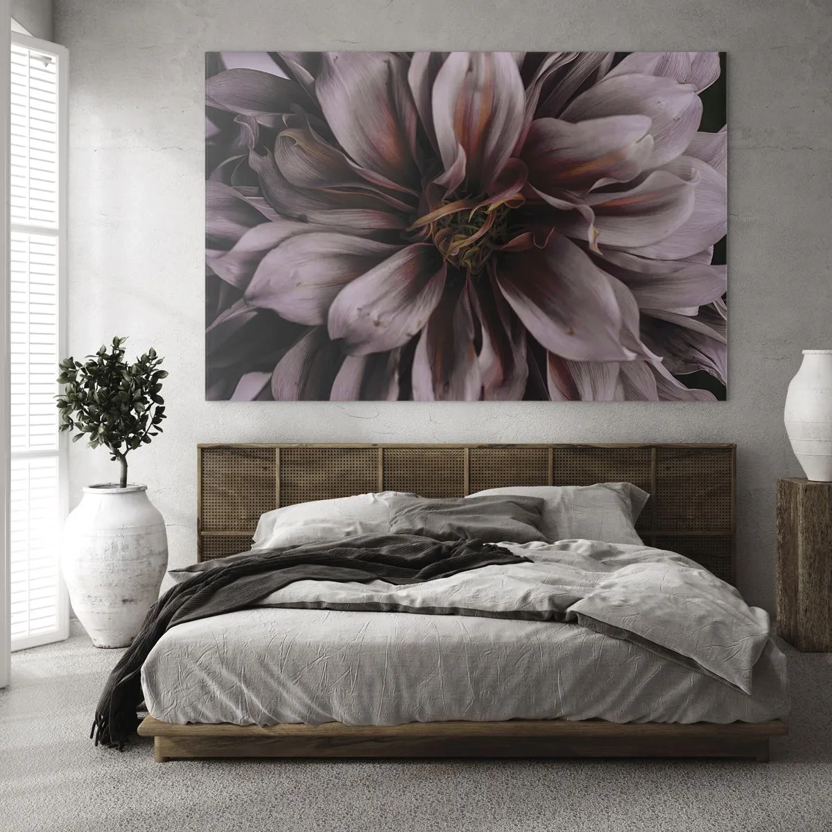 Glass picture - A close-up of a dark flower with purple and burgundy petals - 70x50cm - Flowery Heart - Modern wall decoration for the living room and bedroom ARTTOR