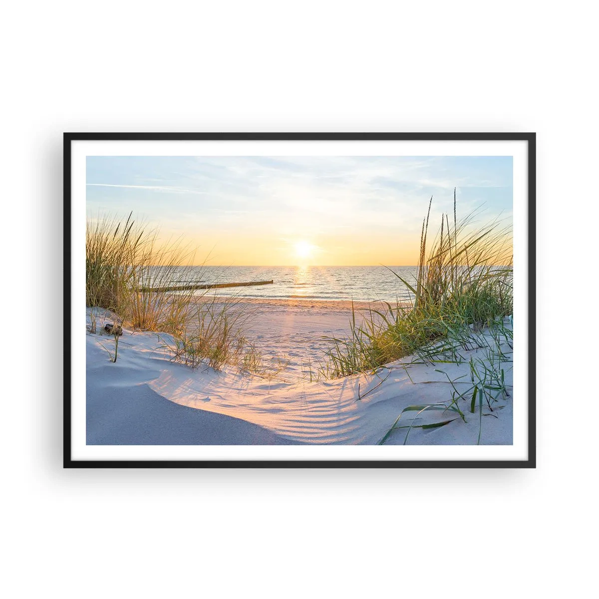 Poster in black frame - Sound of the Sea, Singing of the Birds, Wild Beach among Grass - 100x70 cm