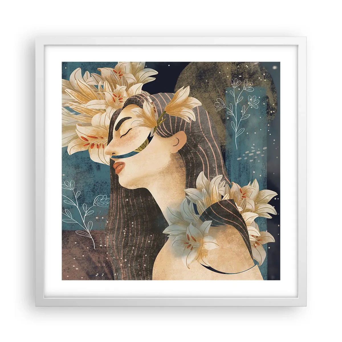 Poster in white frmae - Tale of a Queen with Lillies - 50x50 cm