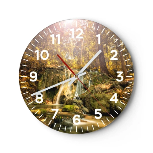 Wall clock - Clock on glass - Forest Cascade in Green - 40x40 cm