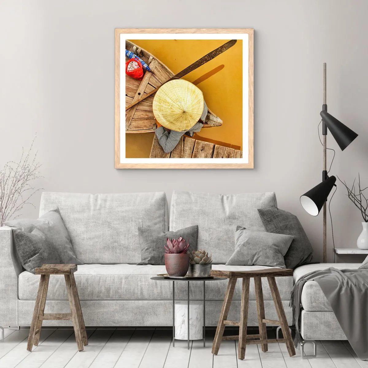 Poster in light oak frame - Life on a Yellow River - 50x50 cm