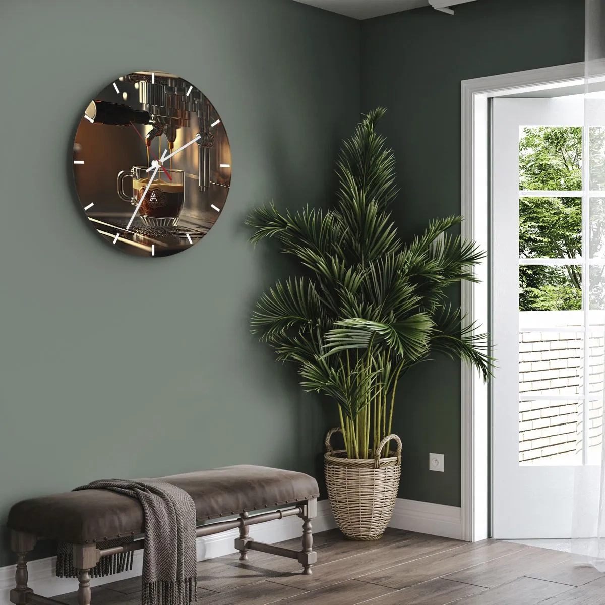 Wall clock - Clock on glass - A coffee machine pouring espresso into a glass - 30x30cm - Sensual Mixture - Modern wall decoration for the living room, kitchen, and bedroom ARTTOR