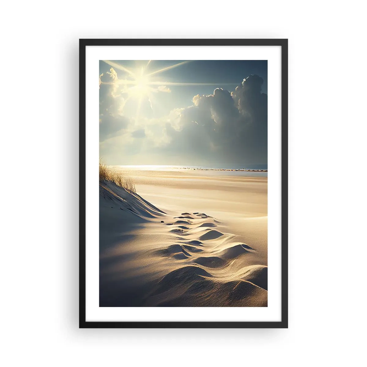 Poster in black frame - Golden dunes on the beach at sunset - 50x70cm - Calming Landscape - Modern wall decoration for the living room and bedroom ARTTOR