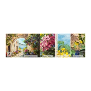 Photo Wallpaper Sample Self-Adhesive Deluxe Sticker - Charm of a Sea Province - Architecture, Greece, Flowers - 100x30 cm