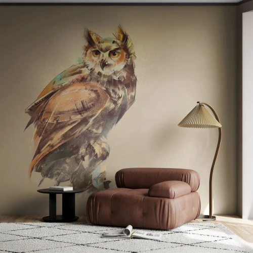 Photo Wallpaper Premium Sand - The Wisest Owl - Owl, Bird, Abstraction - 400x280 cm