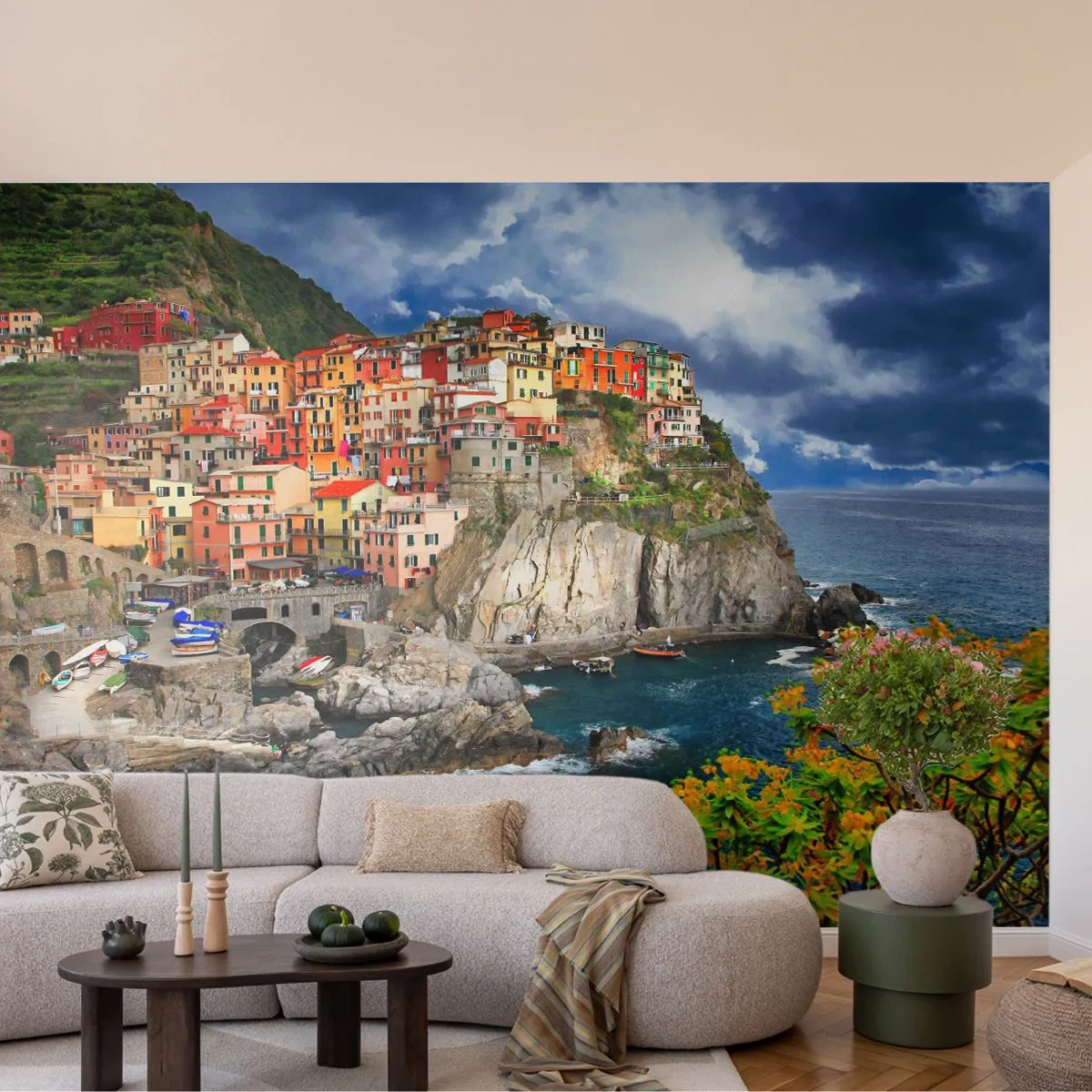 Photo Wallpaper Standard Eco - Hugging the Rocks - Landscape, Architecture, Italy - 250x175 cm
