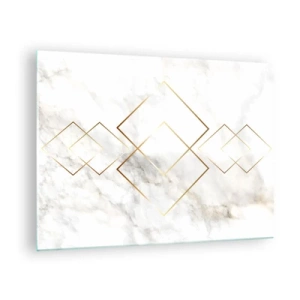 Glass picture - Geometric golden rhombuses on a white marble background - 70x50cm - View over Infinity - Modern wall decoration for the living room and bedroom ARTTOR