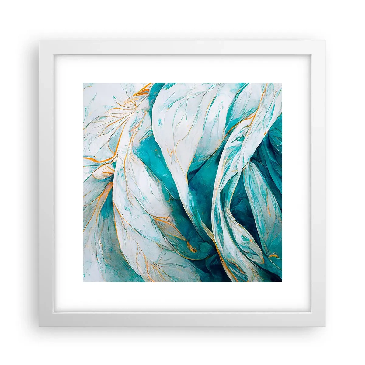 Poster in white frmae - Blue Abstract with a Golden Motif - 30x30 cm