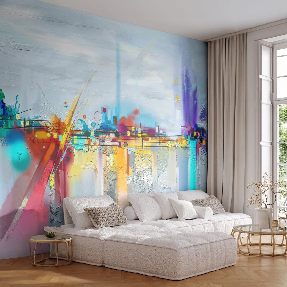 Self-Adhesive Photo Wallpaper Deluxe Sticker - Bridge of Joy over the River of Life - Abstraction, Piece, Surrealism - 150x105 cm