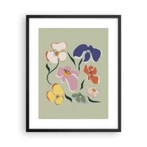 Poster in black frame - Pansies in a Row - 40x50 cm