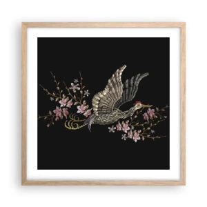 Poster in light oak frame - Exotic, Embroidered Bird - 50x50 cm