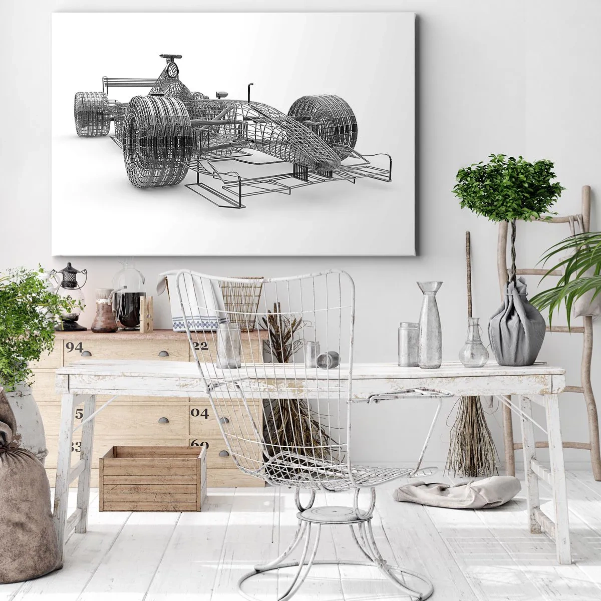 Canvas picture - A design sketch of a racing car on a light background - 70x50cm - Ideal Construction -How Speed Works - Modern wall decoration for the living room and bedroom ARTTOR