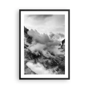 Poster in black frame - Black and white mountain landscape with clouds - 50x70cm - Beautiful and Cruel - Modern wall decoration for the living room and bedroom ARTTOR