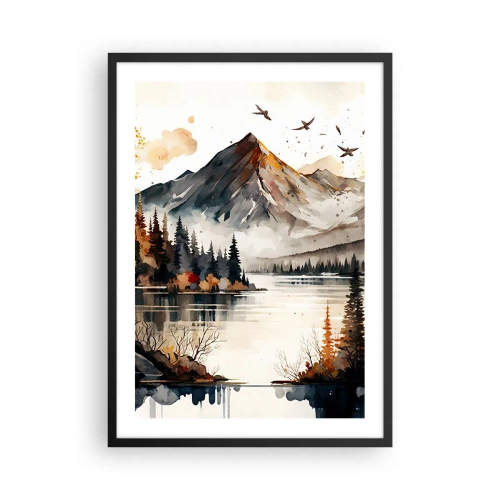 Poster in black frame - Autumn mountain landscape over a quiet lake - 50x70cm - Golden Autumn in the Mountains - Modern wall decoration for the living room and bedroom ARTTOR