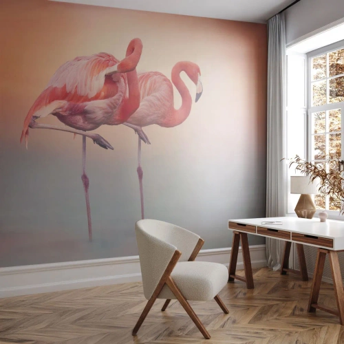 Self-Adhesive Photo Wallpaper Deluxe Sticker - In the Colour Of Sunset - Flamingos, Birds, Nature - 350x256 cm