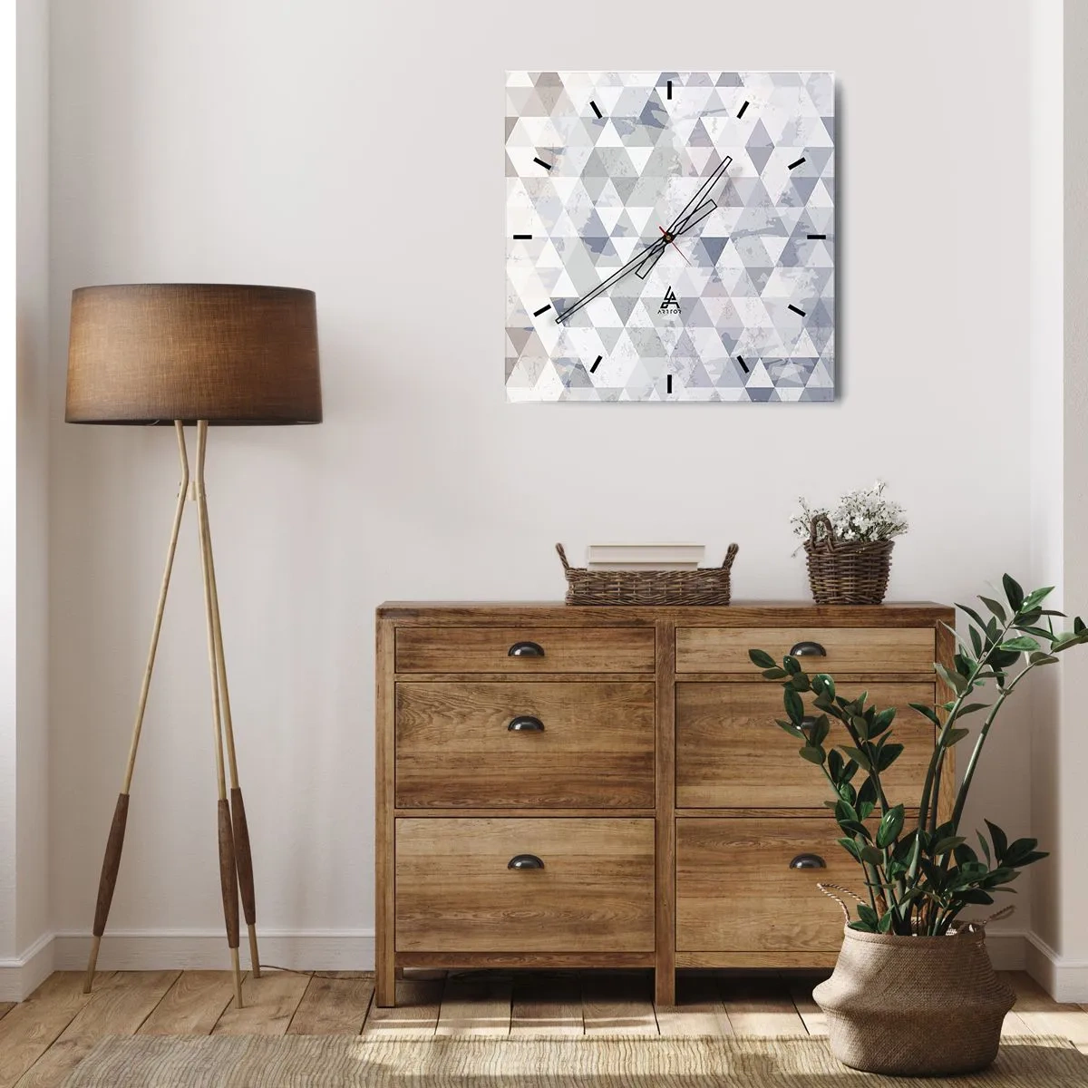 Wall clock - Clock on glass - In the Rhythm of a Triangle - 30x30 cm