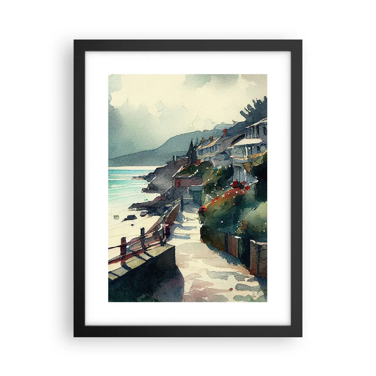 Poster in black frame - Mediterranean Town - 30x40 cm