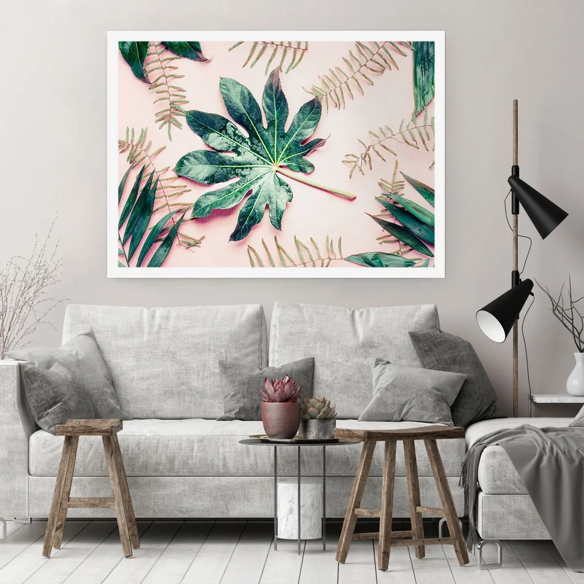 Poster - Study in Green on Pink Background - 91x61 cm