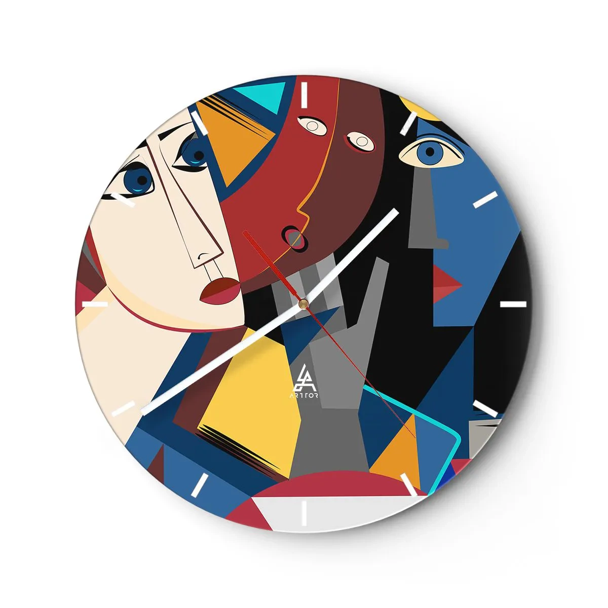 Wall clock - Clock on glass - Conversation of Cubists - 40x40 cm