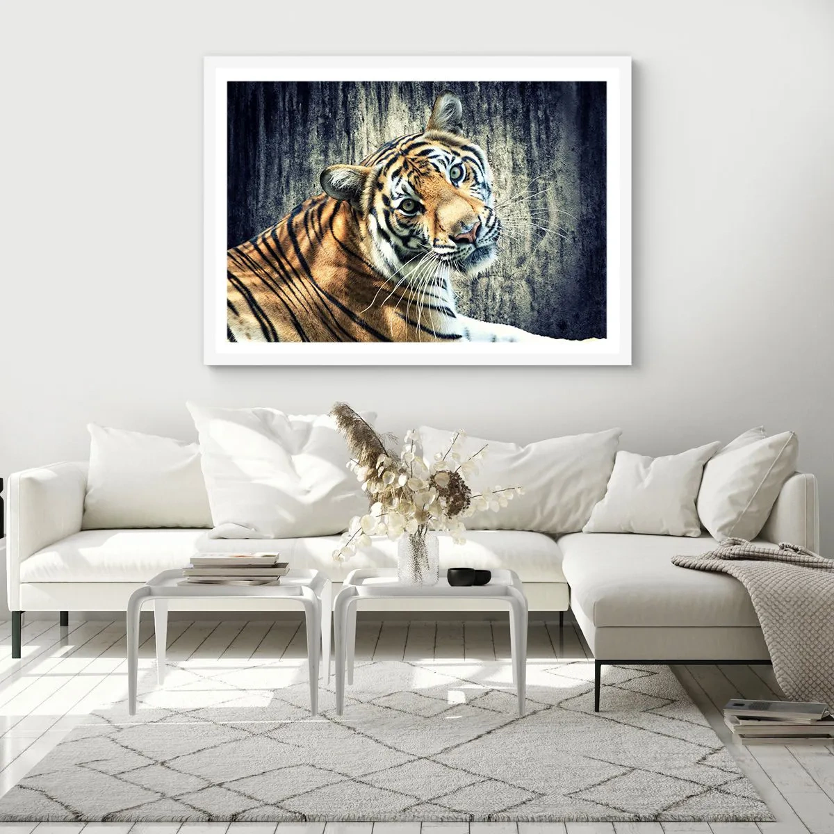 Poster in white frmae - Portrait in Rays of Light - 91x61 cm