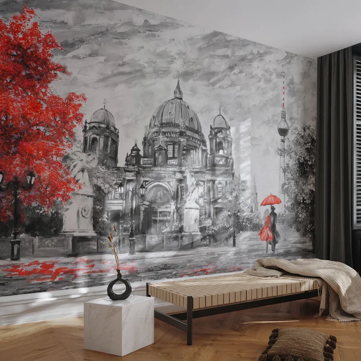 Photo Wallpaper Standard Eco - Berlin Encounter - City, Painting, Architecture - 400x280 cm