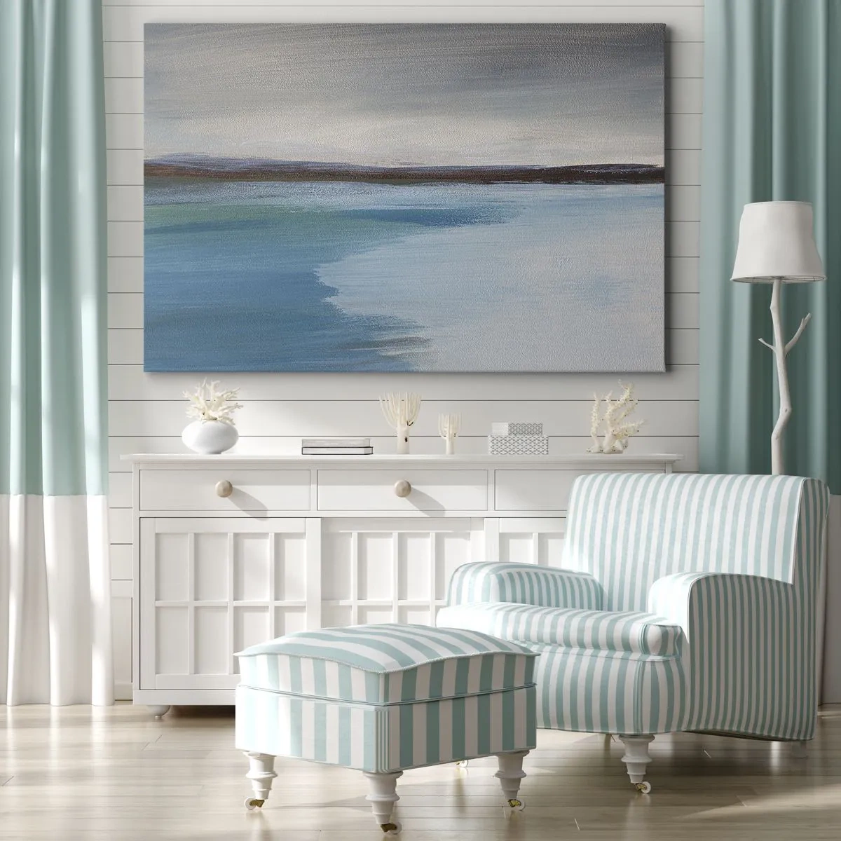 Canvas picture - A minimalist landscape with a waterline and horizon - 70x50cm - Horizontal Landscape - Modern wall decoration for the living room and bedroom ARTTOR