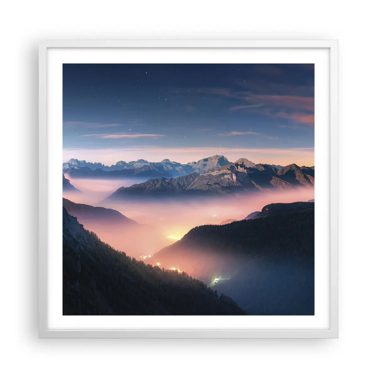 Poster in white frmae - Light in the Valleys - 60x60 cm