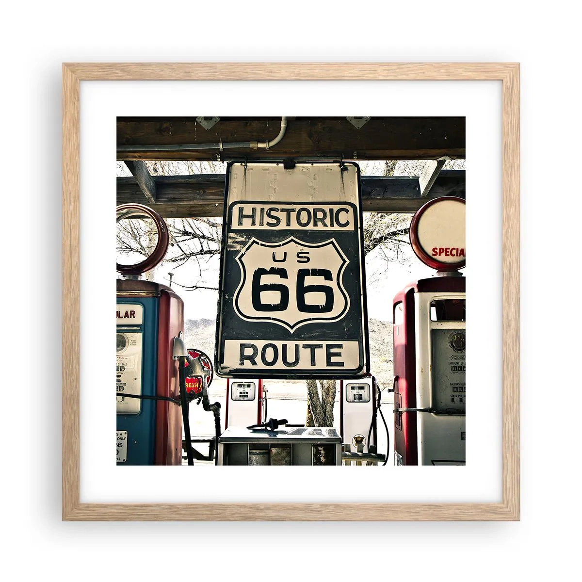 Poster in light oak frame - American Retro Trip - 40x40 cm