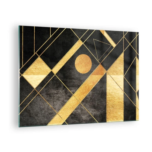 Glass picture - Golden geometric patterns on a black background - 70x50cm - Sun of the Desert - Modern wall decoration for the living room and bedroom ARTTOR