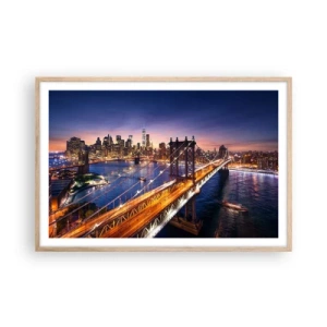 Poster in light oak frame - Down the Illuminated Bridge - 91x61 cm