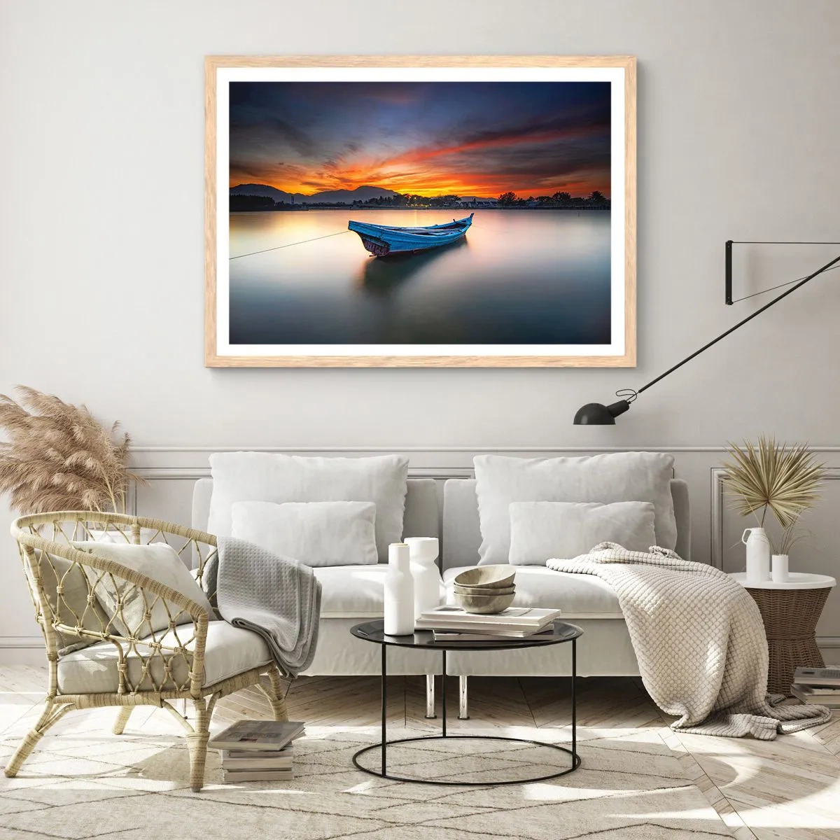 Poster in light oak frame - Here Comes a Good Night - 50x40 cm